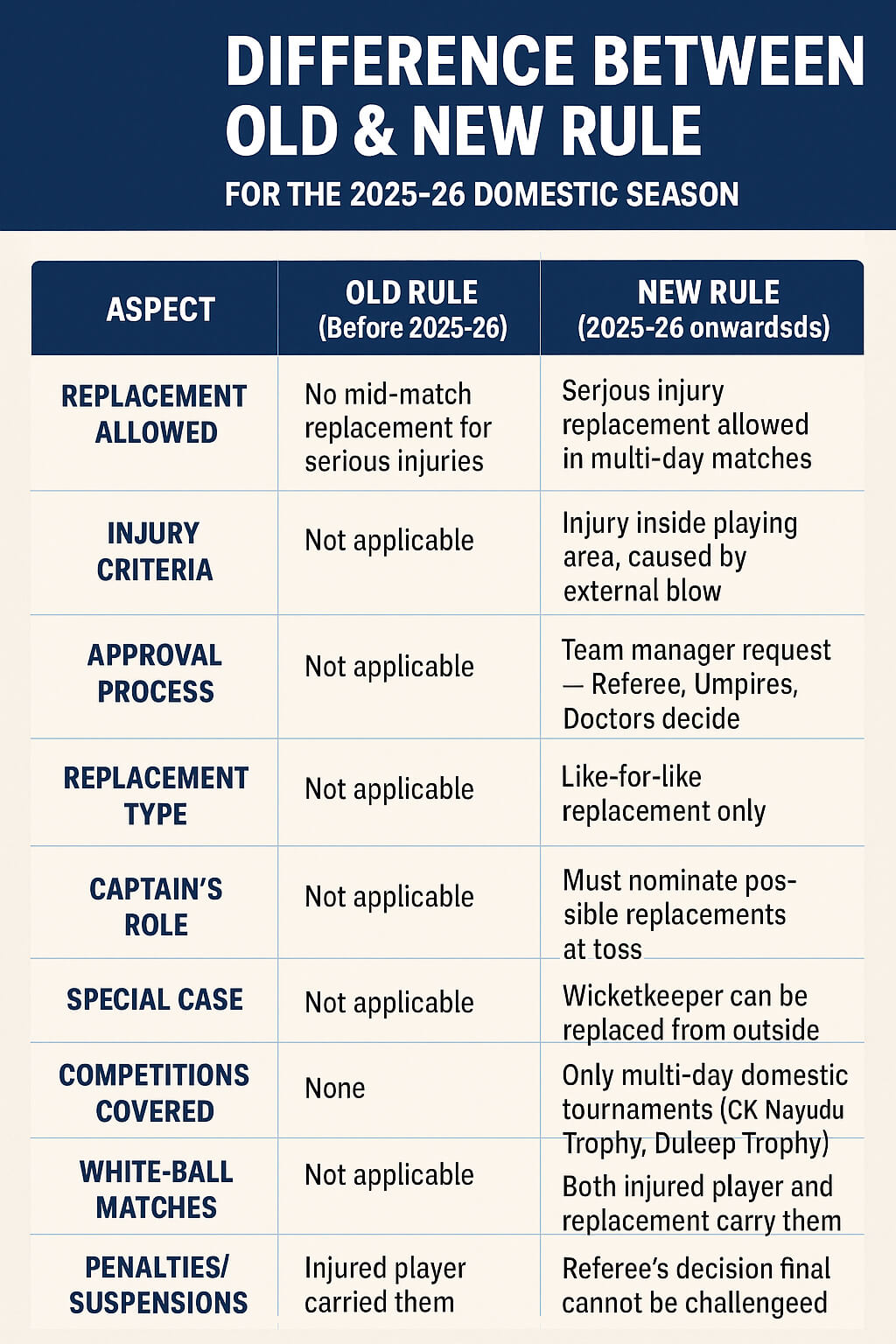 Difference Between the Old & New BCCI’s New Injury Substitute Rule